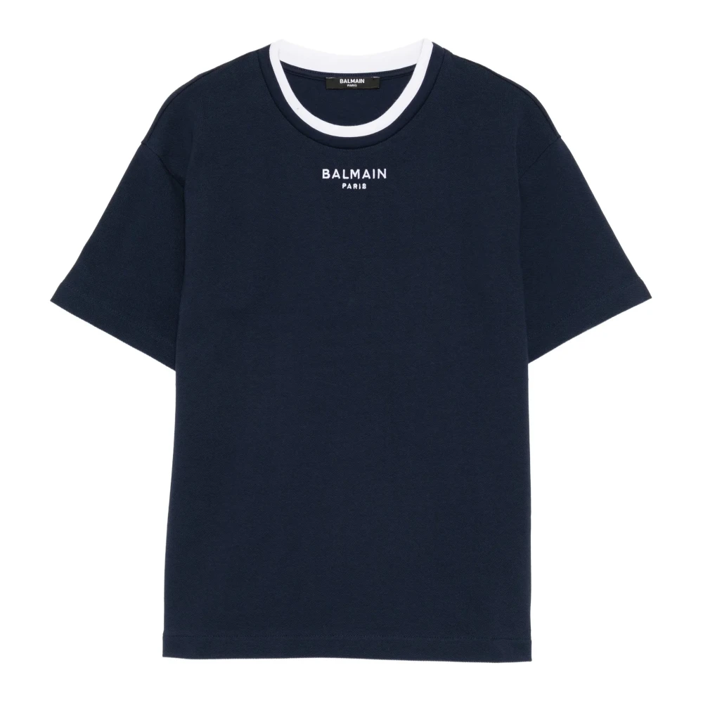 Balmain T-Shirts And Polos - Male - Kids Short Sleeve T-Shirts - Blue - 10 Y - Kids