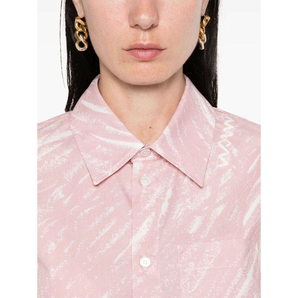 Marni Abstract Print Katoenen Overhemd Pink Dames