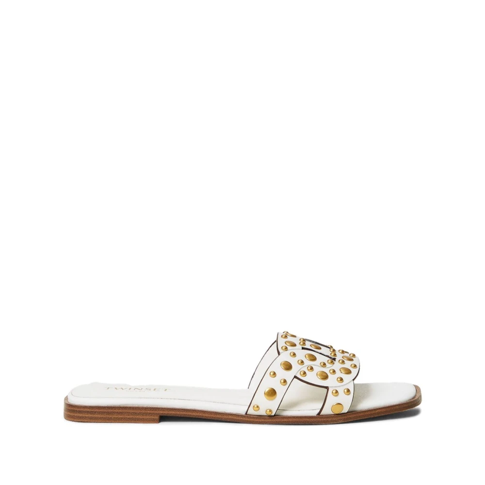 Twinset Women's White Sliders, 4 Uk, Stud Sandals Square Toe