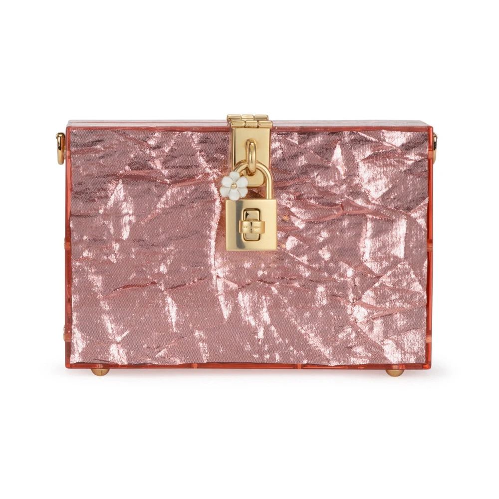 Dolce & Gabbana Roze Metallic Clutch met Ketting Schouderband Pink Dames