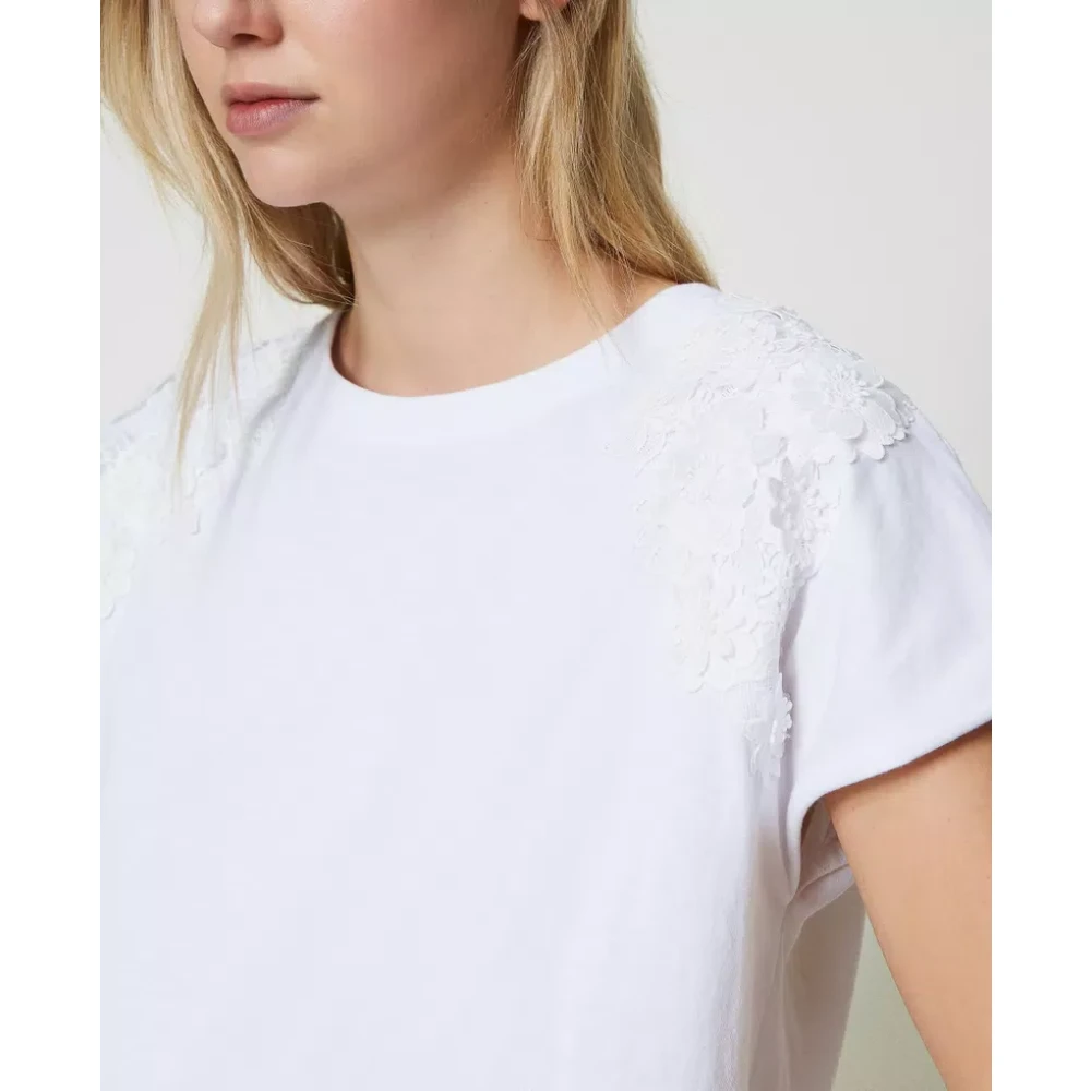 Twinset Bloemen Patch T-shirt Wit White Dames
