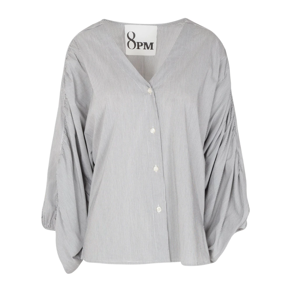 8pm V-hals Poplin Shirt met Wijde Mouwen Gray Dames