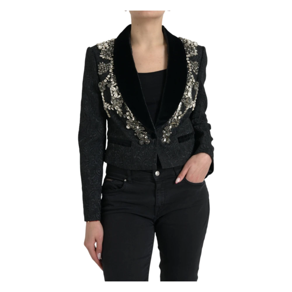 Dolce & Gabbana Women's Black Embellished Overcoat Jacket - Blazers - L - Jackets