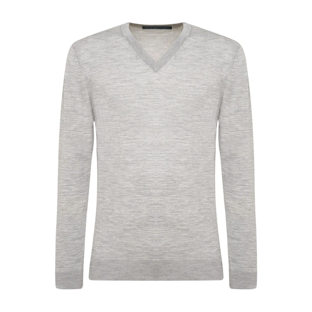 Kiton Lichtgrijze Wol V-hals Trui Gray Heren