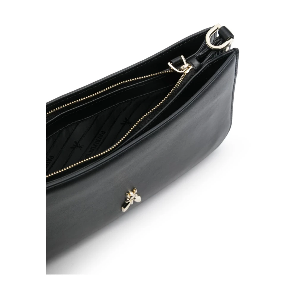 PATRIZIA PEPE Zwarte leren schoudertas met goudkleurig logo Black Dames