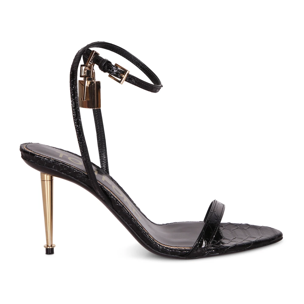 Tom Ford Women's Black Printed Python Padlock Sandal - High Heel Sandals - 4 Uk - Shoes