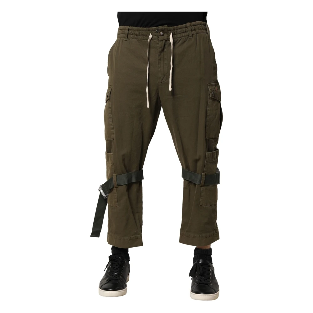 Dolce & Gabbana Men's Brown Cargo Drawstring Trousers - Slim-Fit Trousers - M - Trousers