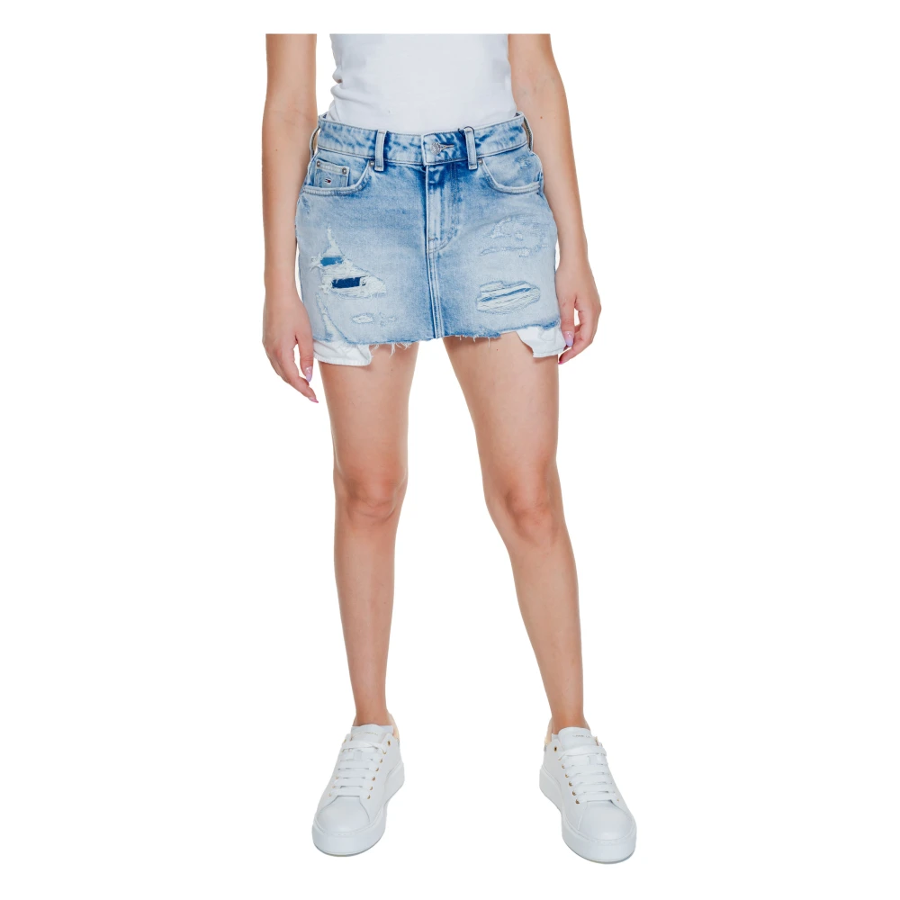 Tommy Jeans Blauwe Katoenen Rok met Ritssluiting Blue Dames