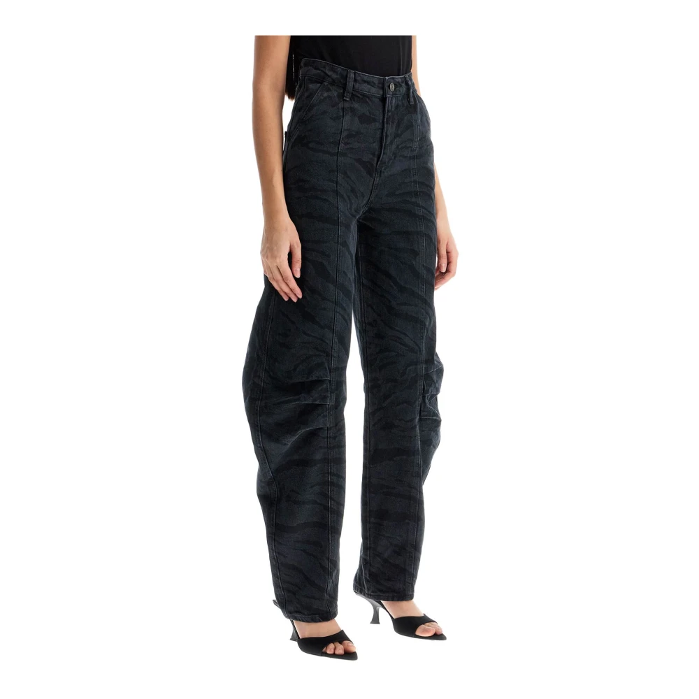 Rotate Birger Christensen Zebraprint Barrel Jeans met Hoge Taille Black Dames