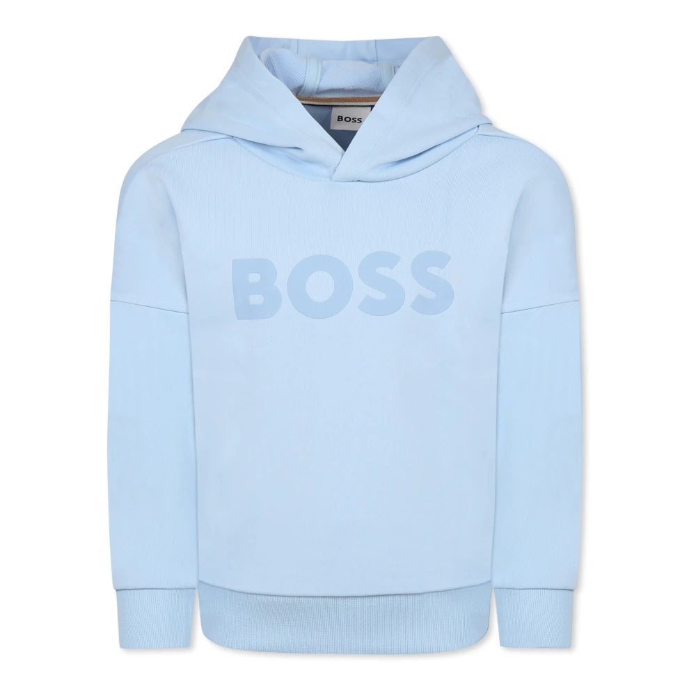 Hugo Boss Blå Borstad Sweatshirt med Tryckt Logotyp Blue, Unisex