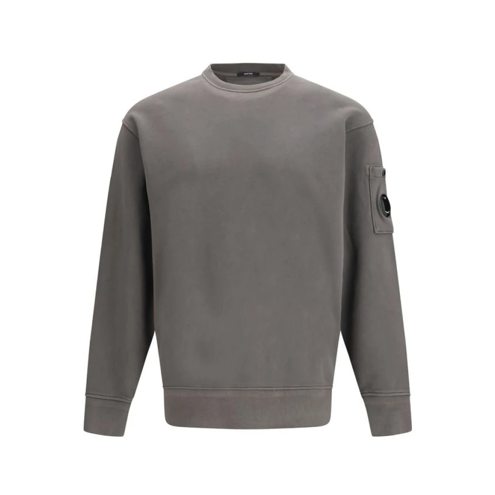 C.p. Company Men's Gray Diagonal Raised Fleece Crewneck Lens Sweatshirt