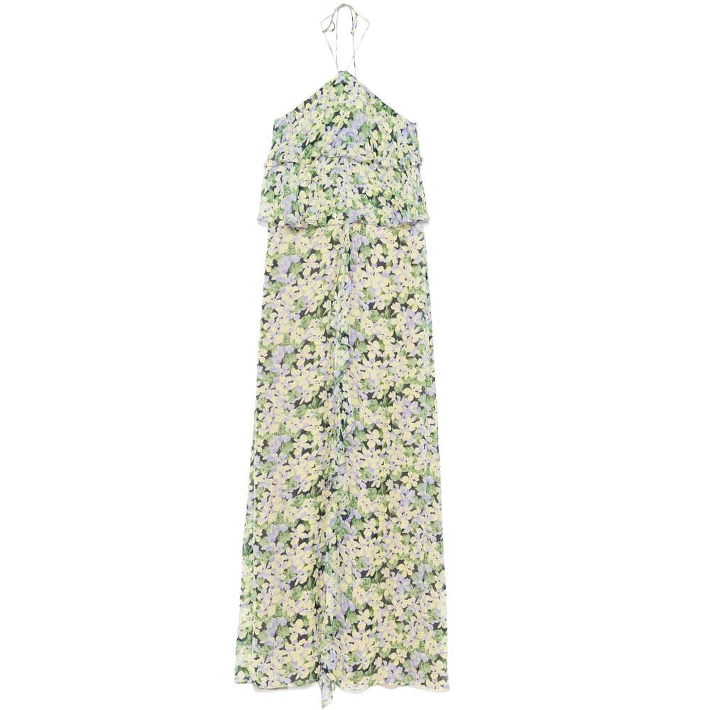 Raquel Diniz Groene Bloemenprint Halternek Jurk Green Dames