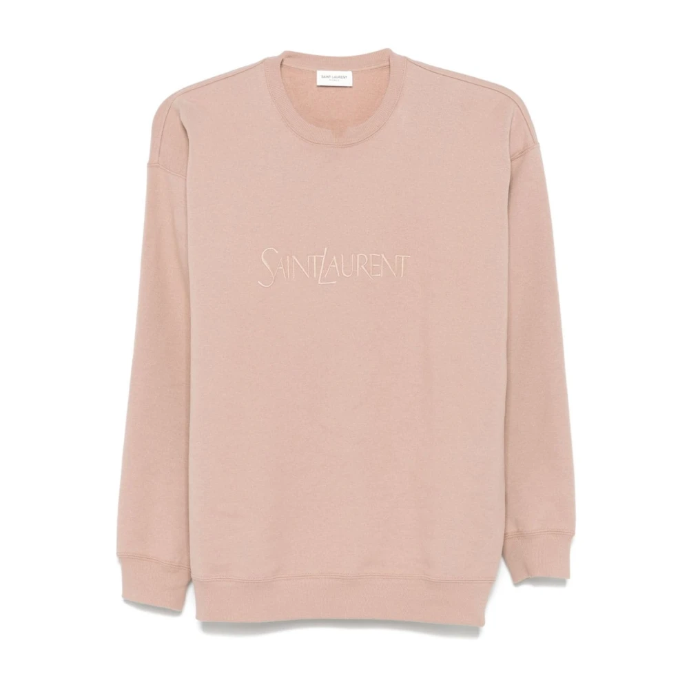 Saint Laurent Roze Crew Neck Sweater Geborduurd Logo Pink Dames