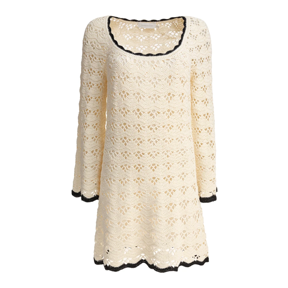 Zimmermann Women's Beige Short Dresses, L, Rhiannon Crochet Dress