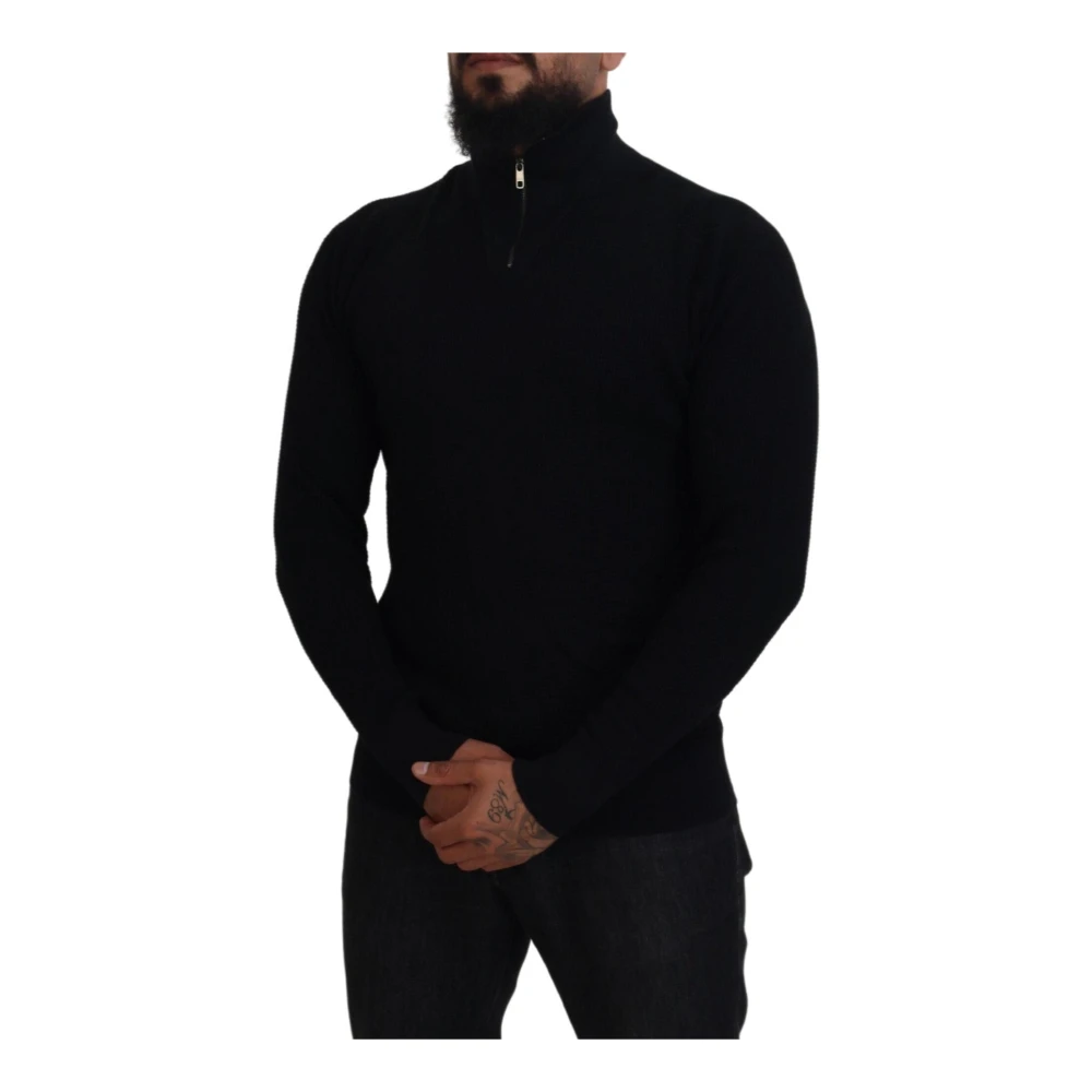 Dolce & Gabbana Luxe Zwarte Zijdeblend Trui Black Heren