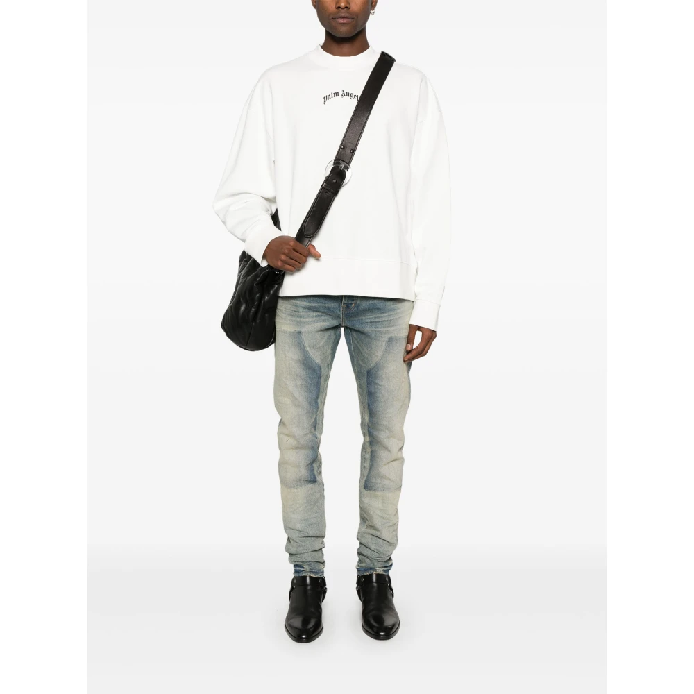 Palm Angels Witte Curved Logo Crewneck Sweatshirt White Heren