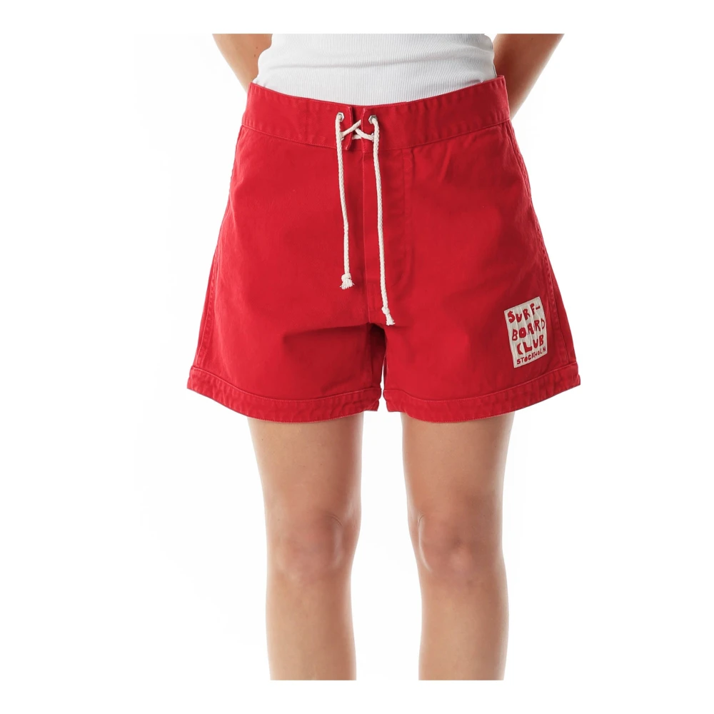 Stockholm Surfboard Club Katoenen shorts met trekkoordsluiting Red Dames
