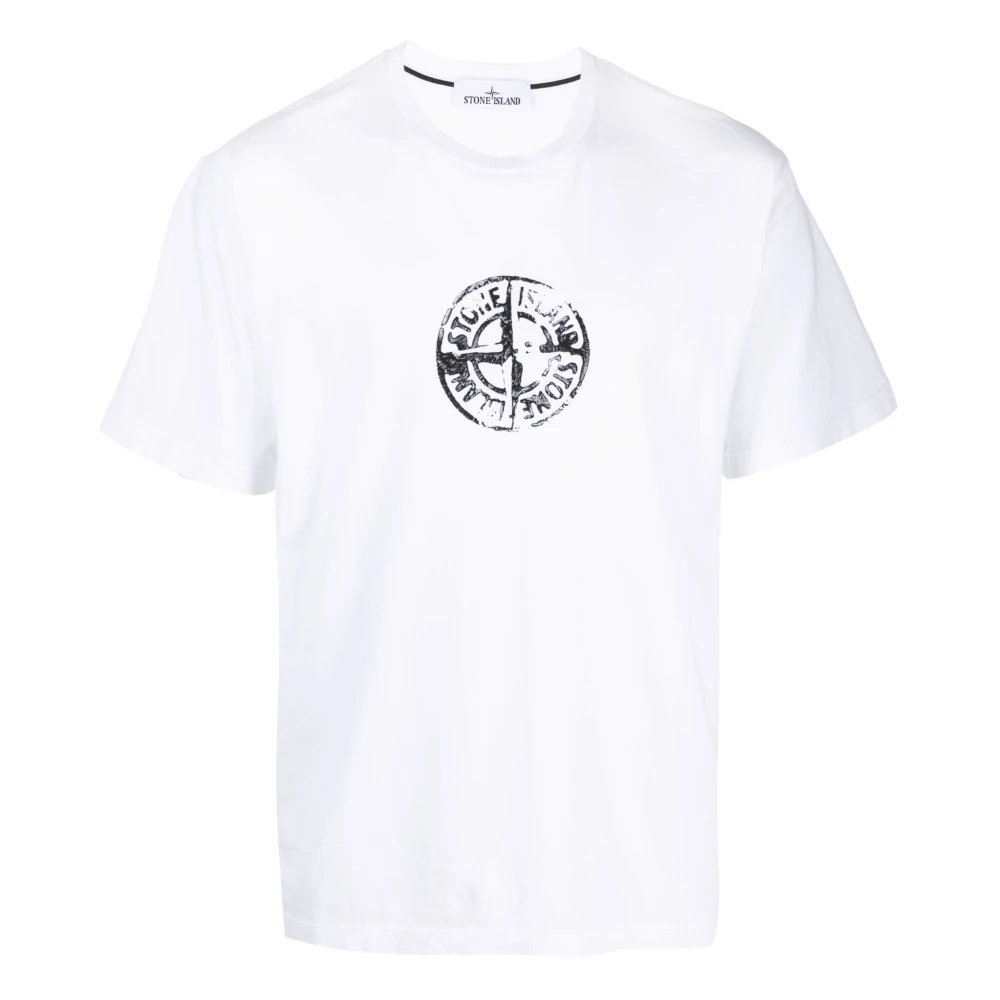 Stone Island Logo-print op de borst katoenen T-shirt White Heren