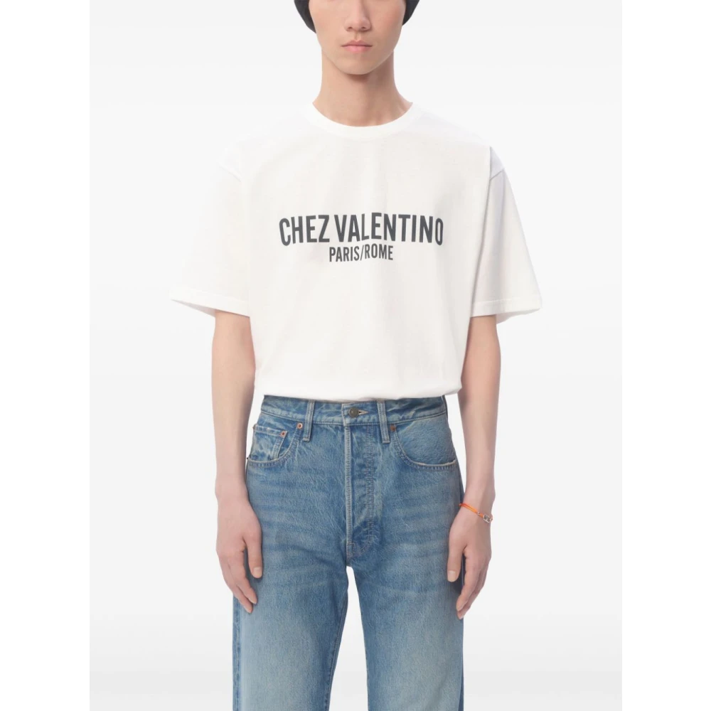Valentino Logo Print Crew Neck T-shirt Beige Heren
