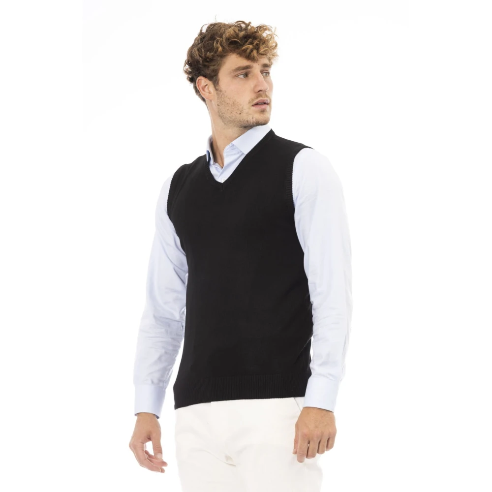 Alpha Studio V-hals Gebreid Vest Regular Fit Black Heren