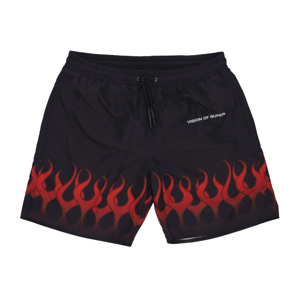 Vision Of Super Men's Black Flames Swim Shorts /Red - Beachwear - L - Swimwear