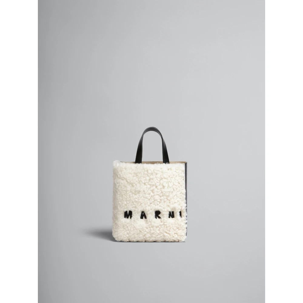 Marni Zachte lamsvacht handtas met logo White Dames