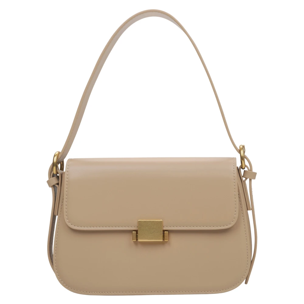 Estro Dames Beige Leren Schoudertas met Gouden Hardware Er00115677 Beige Dames