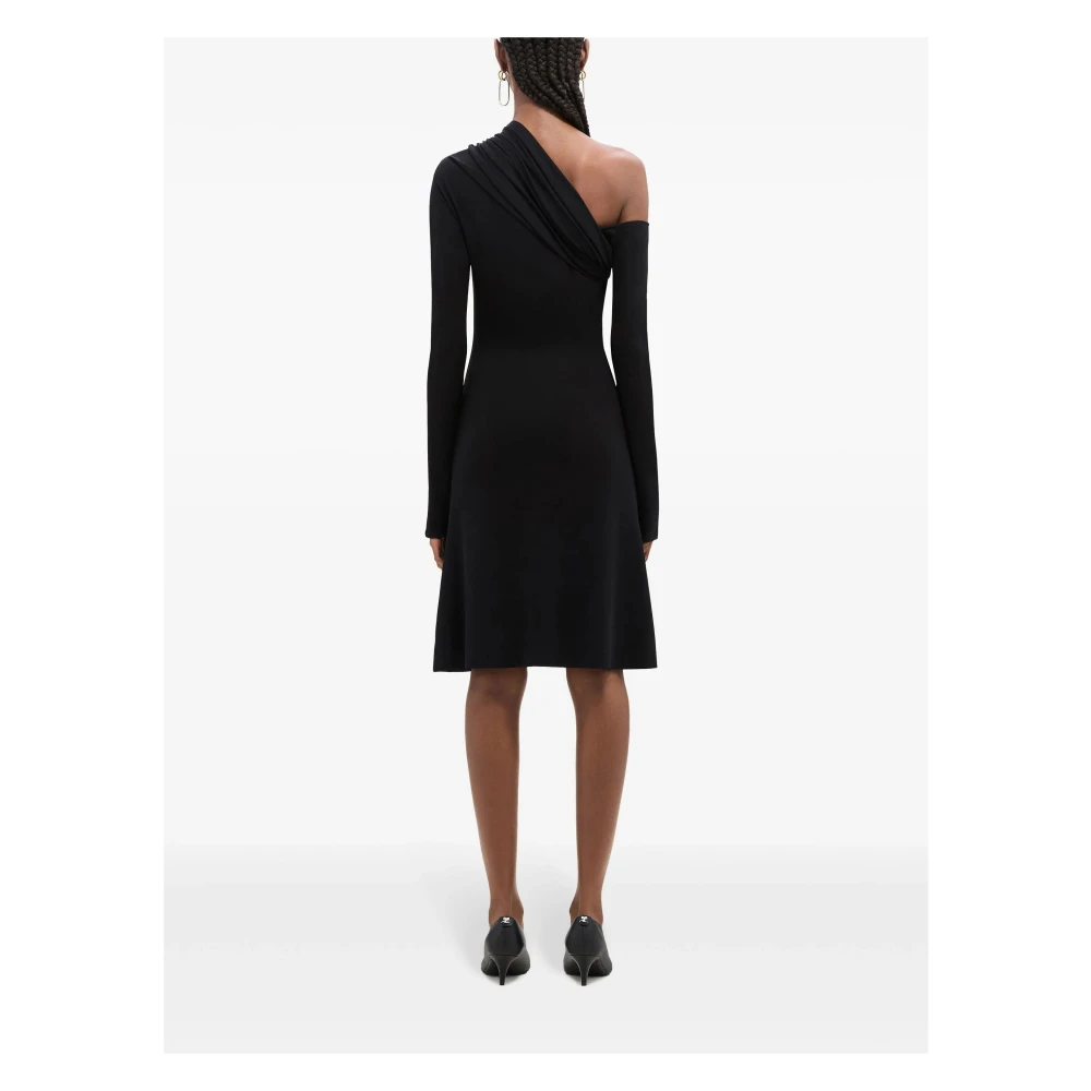 Courrèges Asymmetrische Eénmouw Zwarte Jurk Black Dames