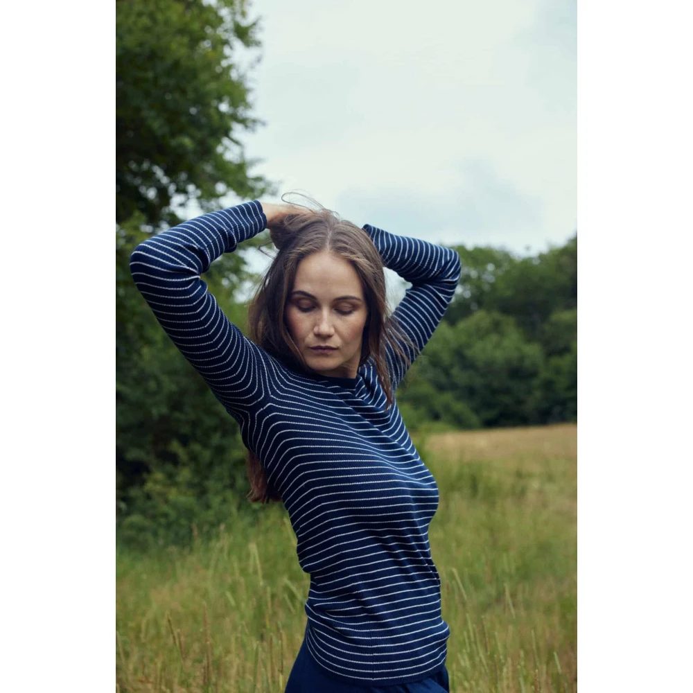 Wuth Gestreepte Zijde Kasjmier Navy Cream Blouse Blue Dames
