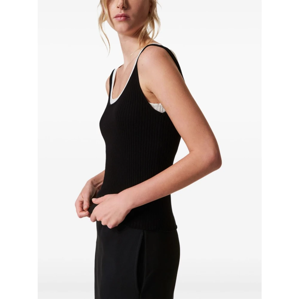 Twinset Zwarte Geribbelde Top met Scoop Neck Black Dames