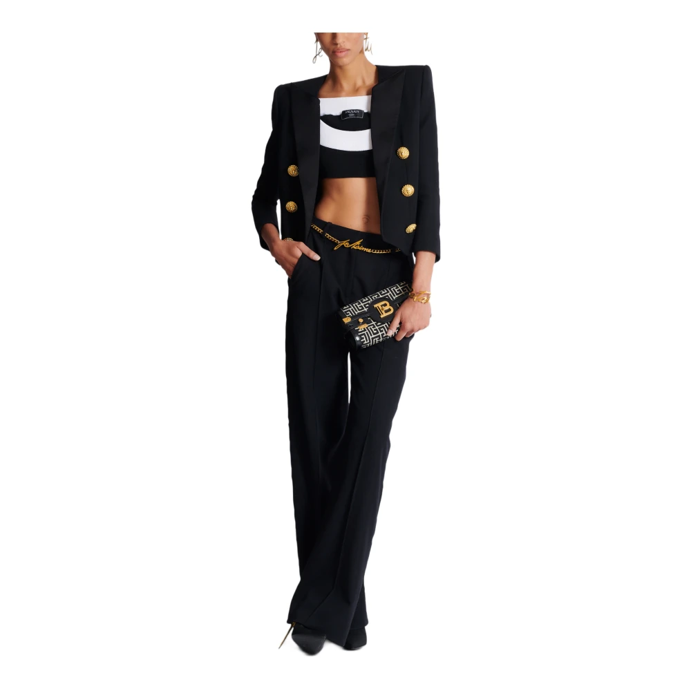 Balmain Geknipte grain de poudre rand-tot-rand jasje met 6 knopen Black Dames
