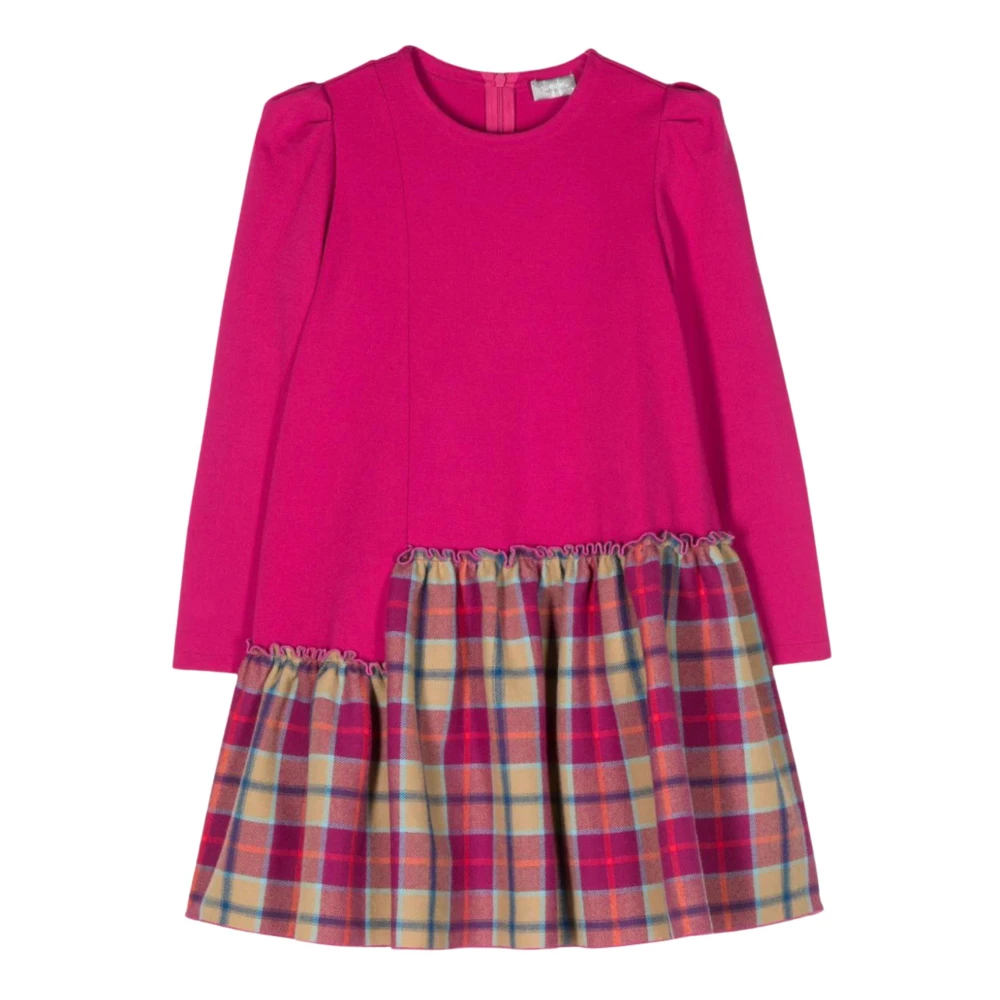 Il Gufo Fuchsia Tartan Klänning Långärmad Pink, Flicka