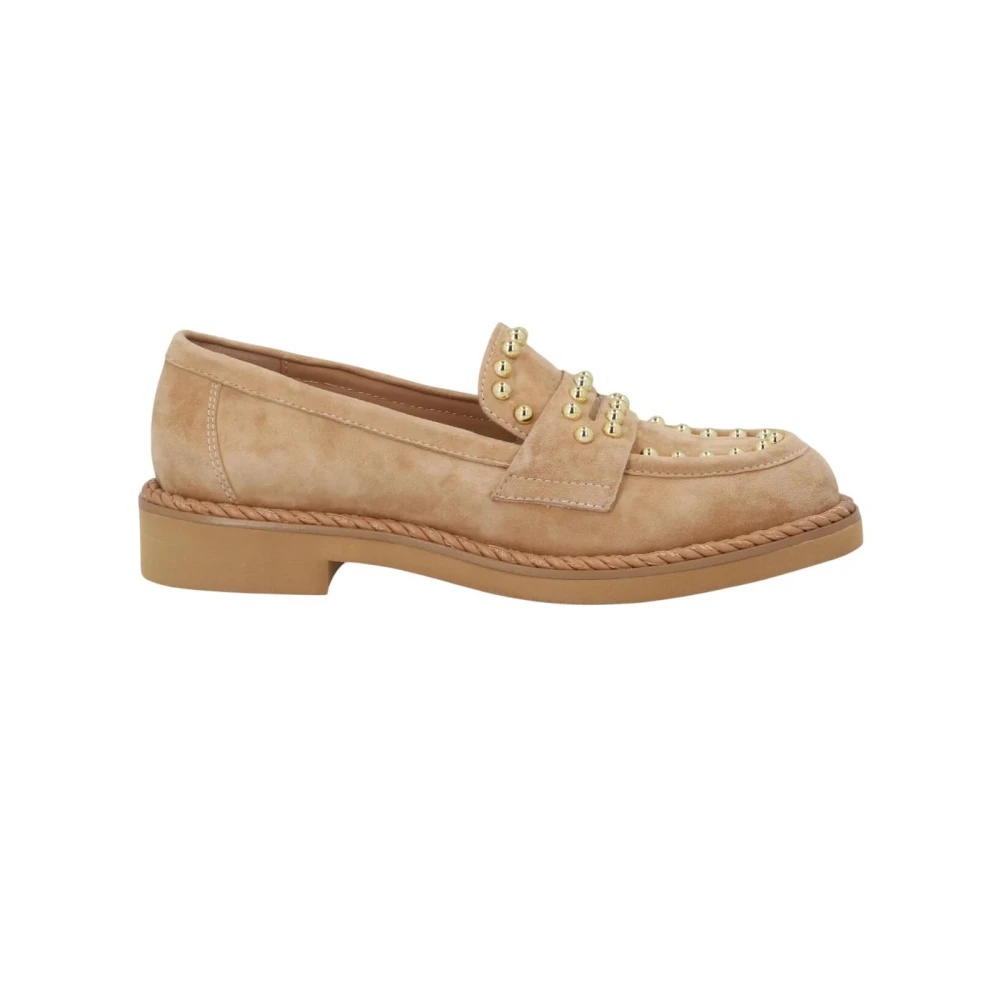 Bruno Premi Donna Marrone Mocassini Da In Camoscio Color Cammello Con Borchie Dorate