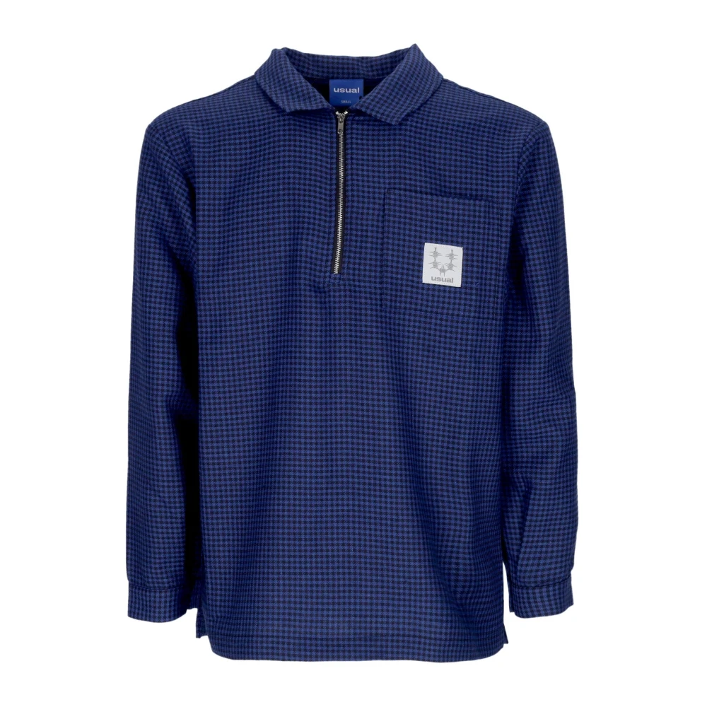 Usual Anorak Shirt Blauw Zwart met Halve Rits Blue Heren