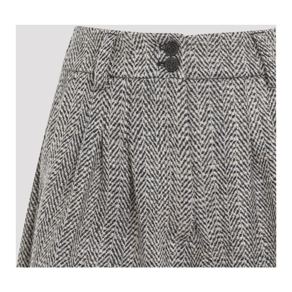 Golden Goose Midnight Herringbone Pleated Short Pants Gray Dames