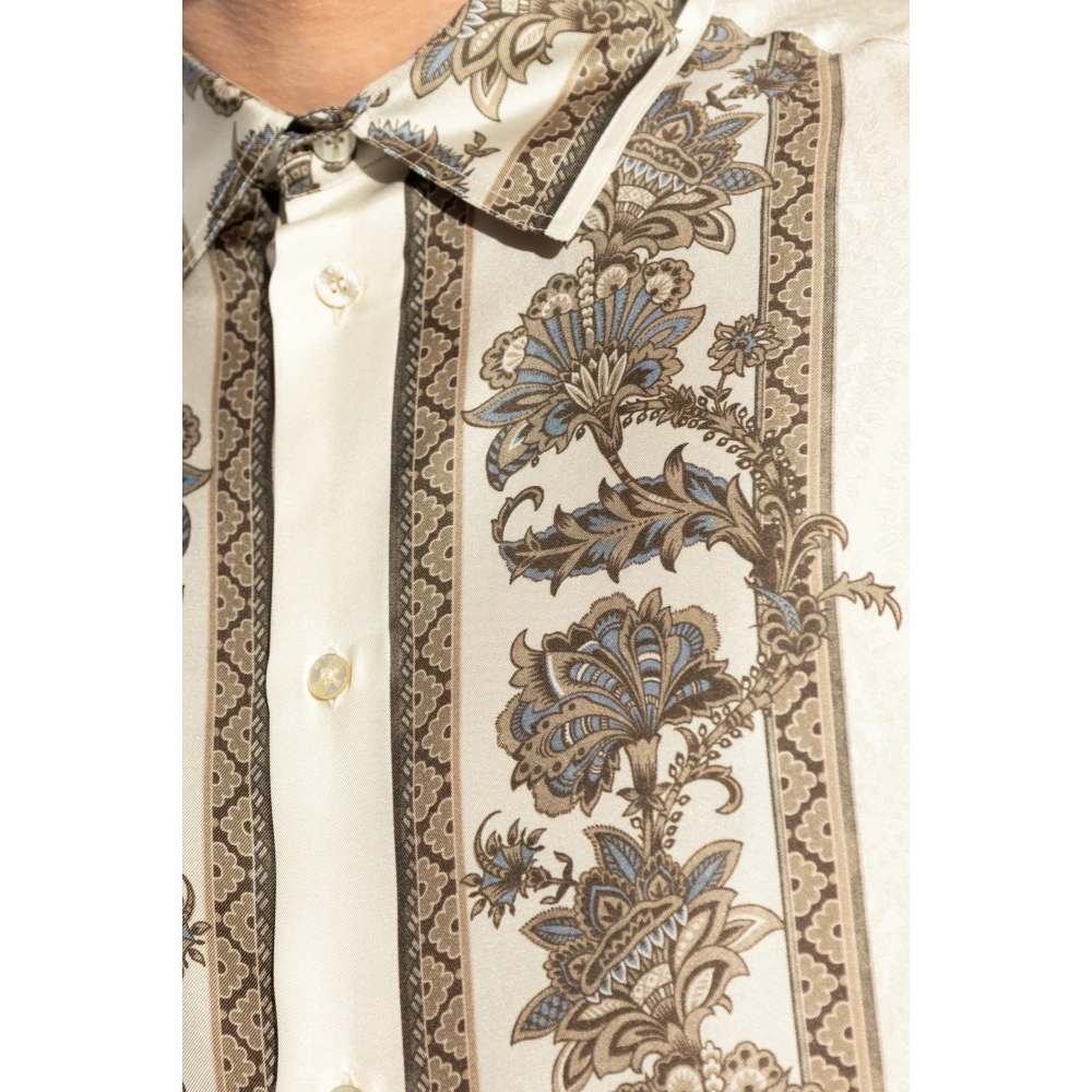ETRO Zijden shirt met print Beige Heren