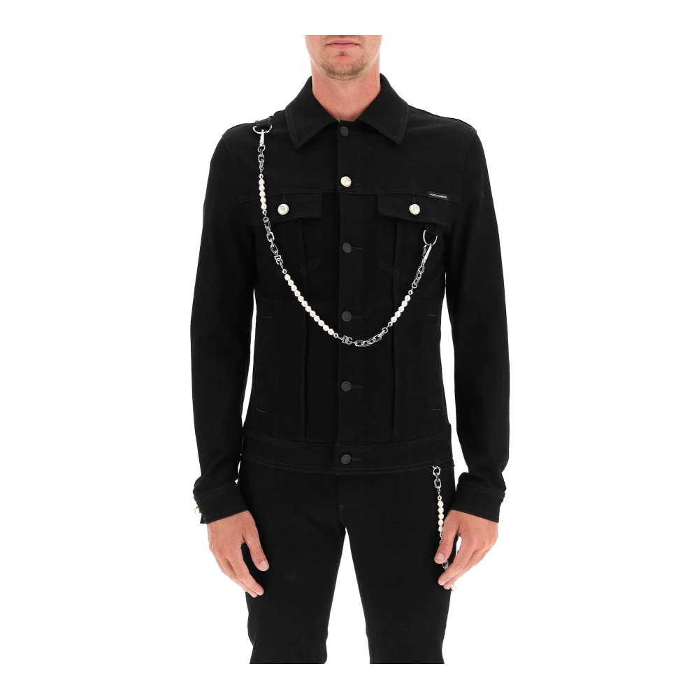 Dolce & Gabbana Denim jas met sleutelhanger Black Heren