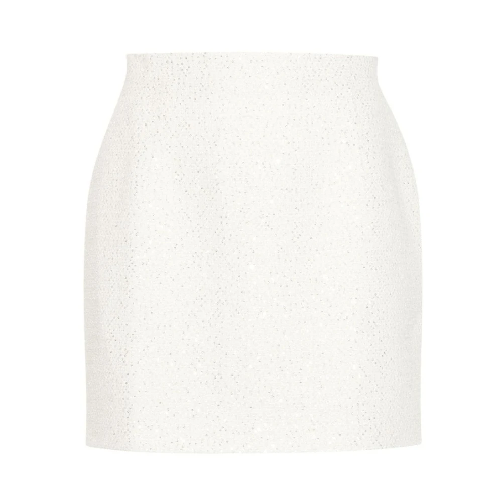 Alessandra Rich Witte Tweed Paillet Versierde Rok White Dames