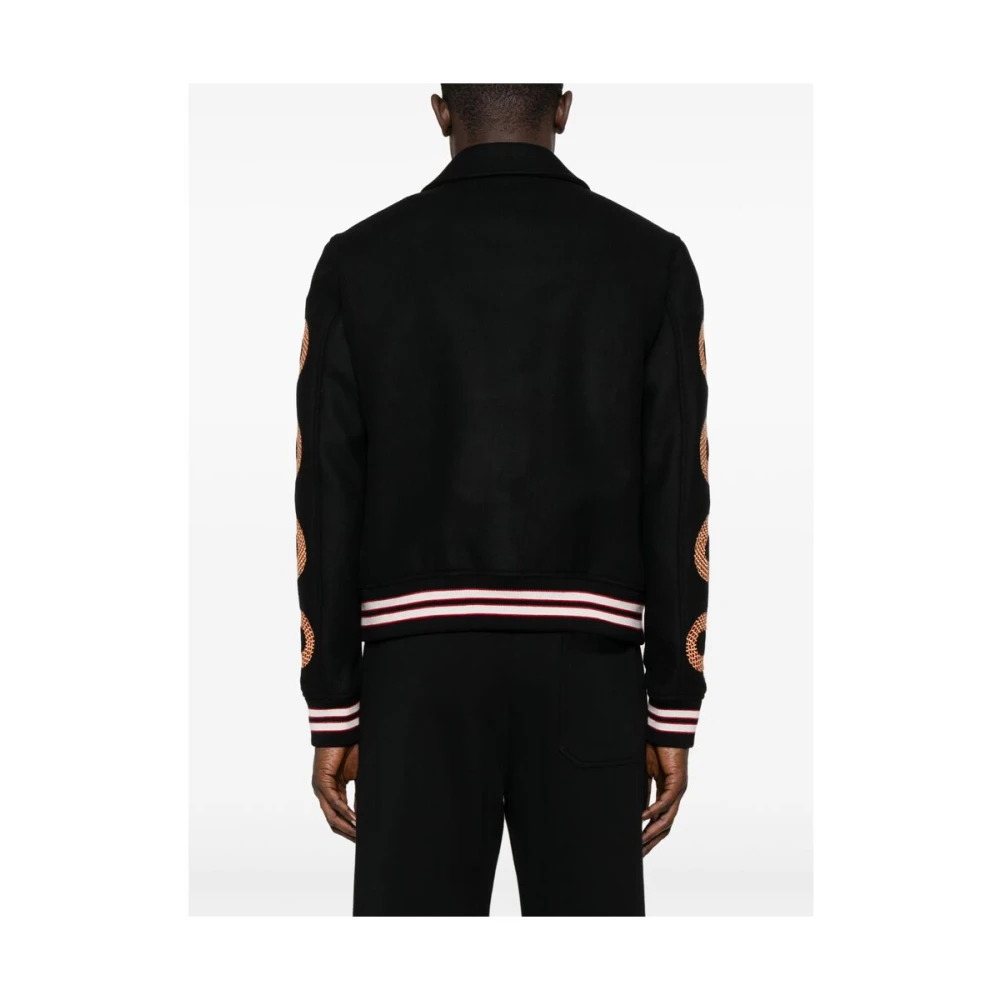 Amiri Zwarte Geribbelde Buitenjas met Geborduurd Logo Black Heren