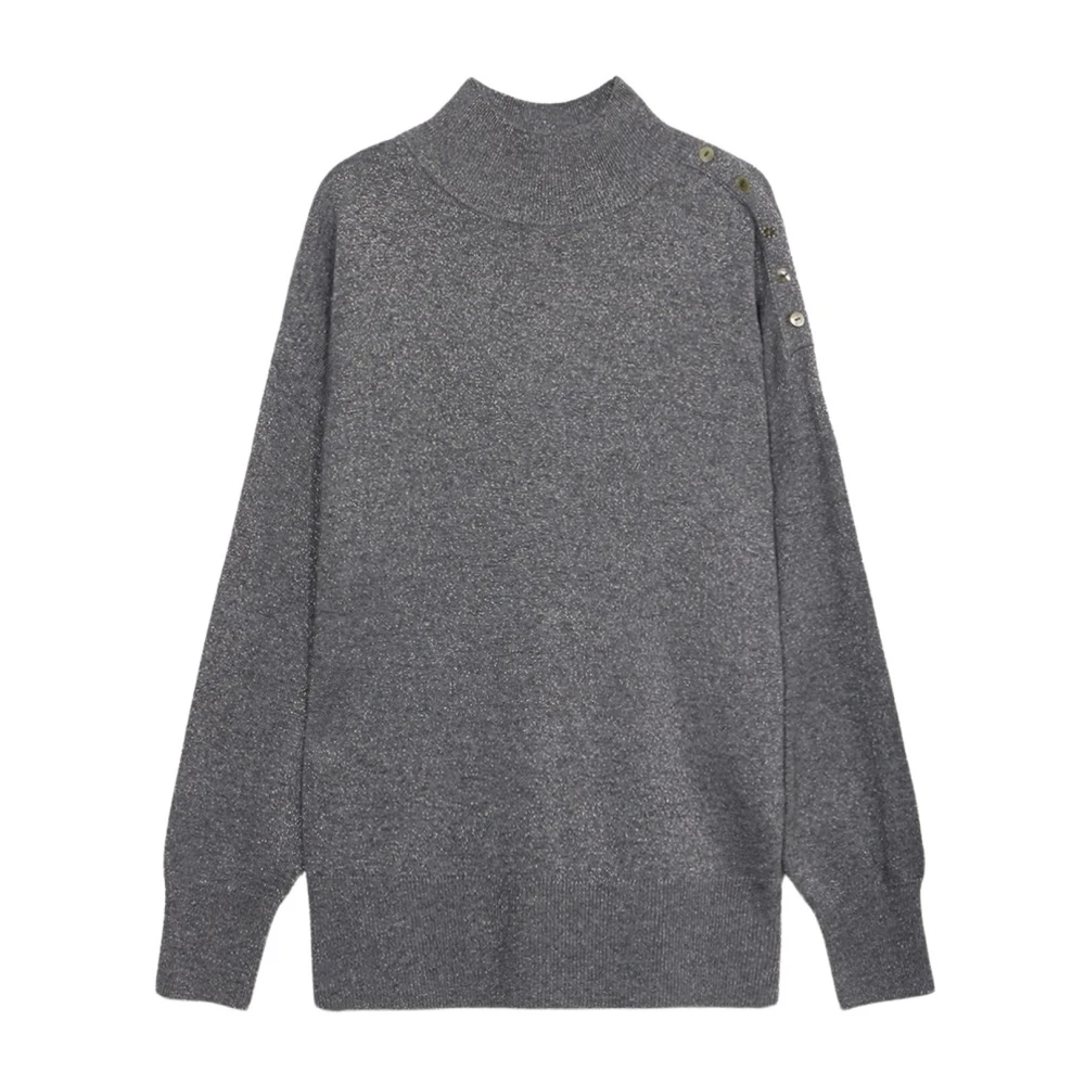 Oltre Grå Lurex Cashmere Blend Turtleneck