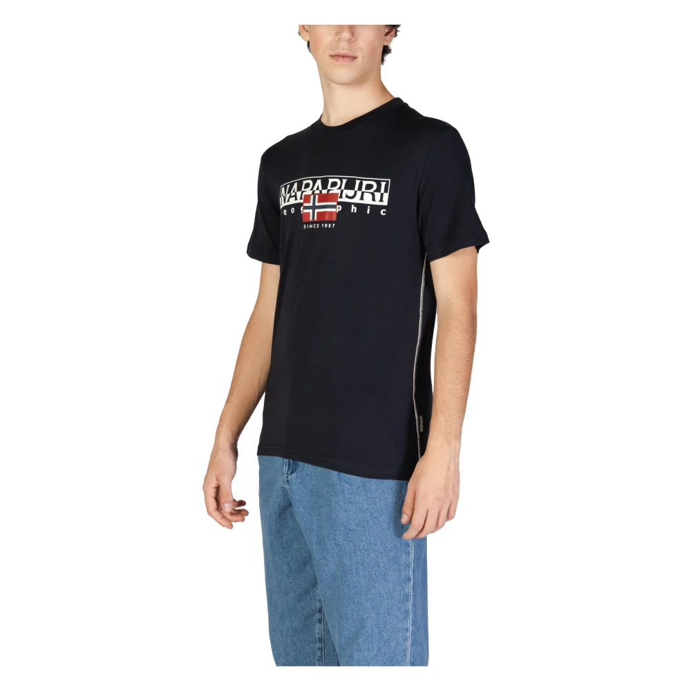 Napapijri Zwarte Katoenen T-shirt Korte Mouw Ronde Hals Black Heren