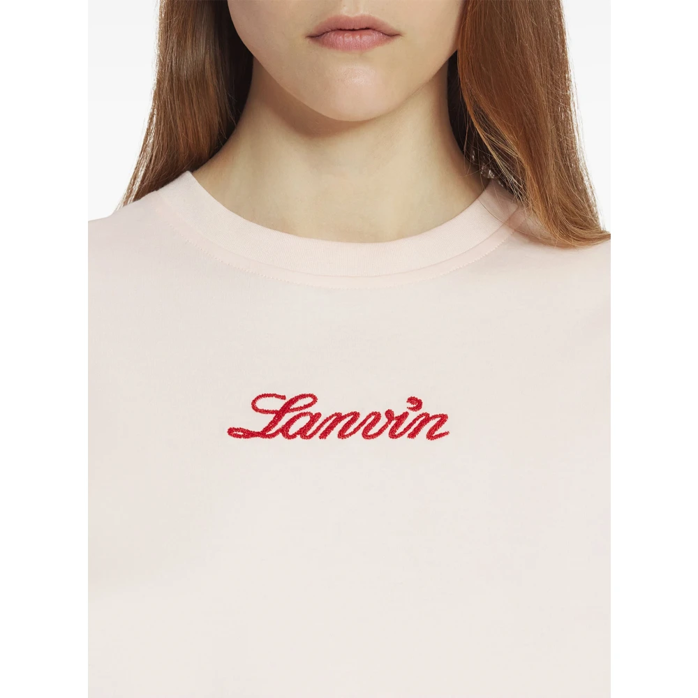 Lanvin Roze Bouclette Script Logo T-Shirt Pink Dames