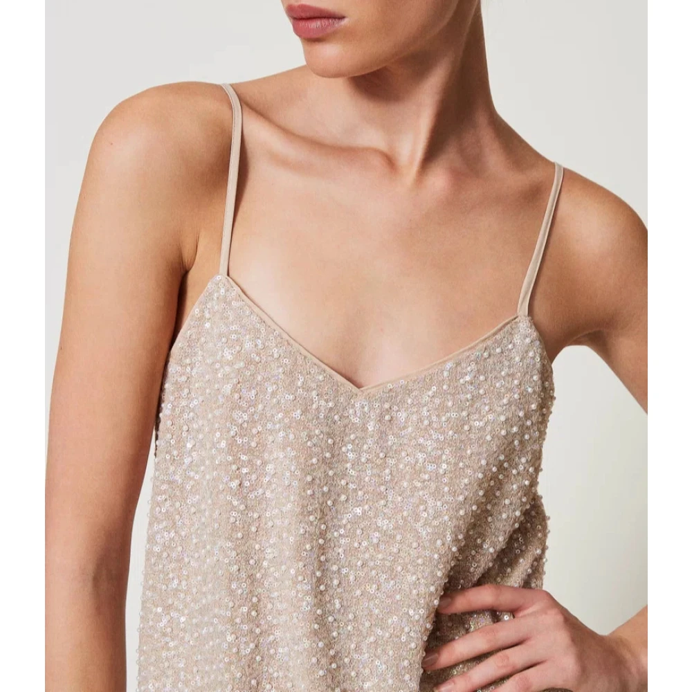 Twinset Top met pailletten en parels Beige Dames