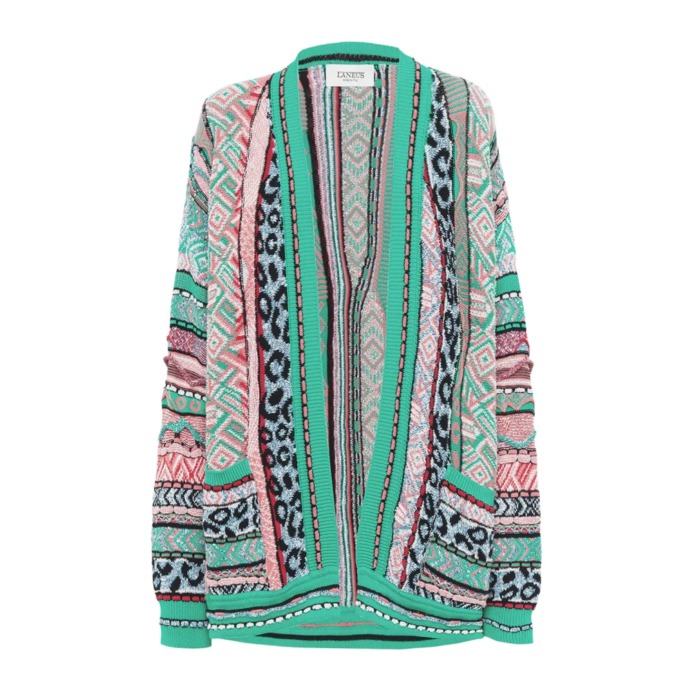 Laneus Women's Multicolor Patterned V-Neck Cardigan - Cardigans - 2XS - Knitwear