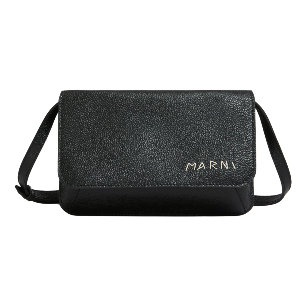 Marni Leren schoudertas met reparatie Black Heren