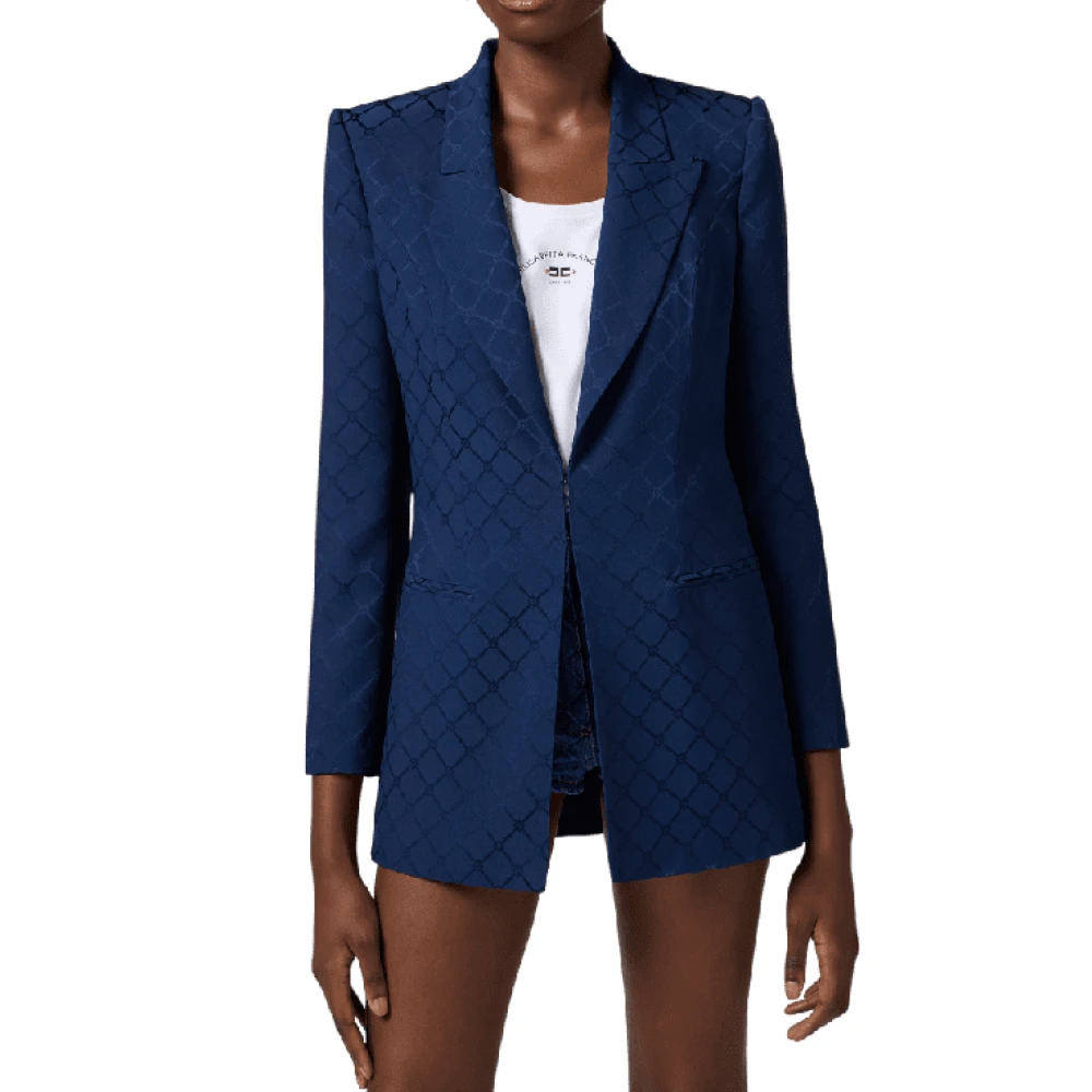 Elisabetta Franchi Satin Jacquard Diamant Blazer Blue Dames