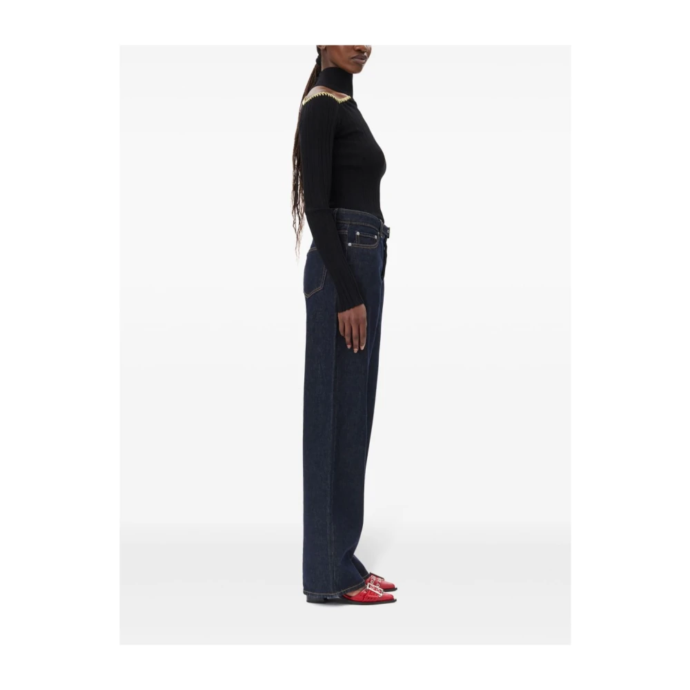 Ganni Blauwe Denim Wide Leg Jeans Blue Dames