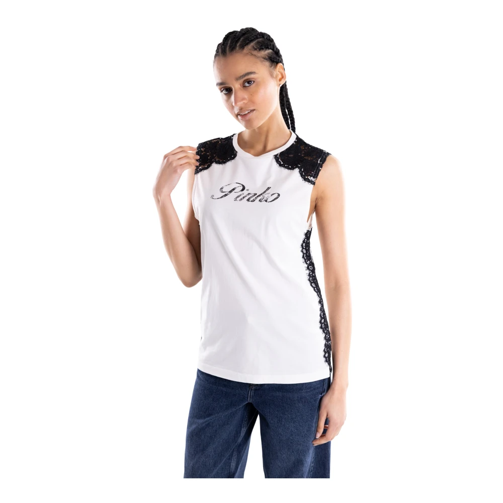 Pinko Women's White Crew-Neck Tank Top - Sleeveless Tops - Xs - Tops