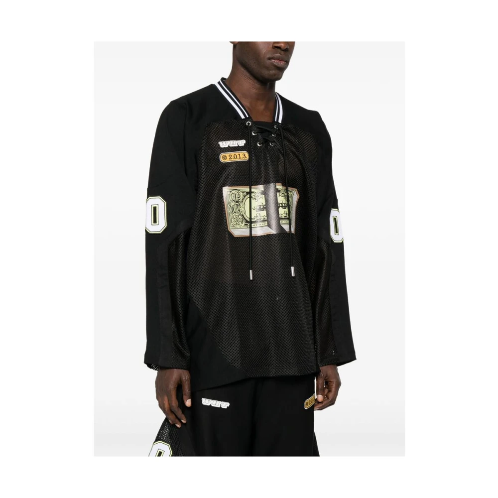 Off White Zwarte Lace-Up Sweater met Nummer Patch Black Heren