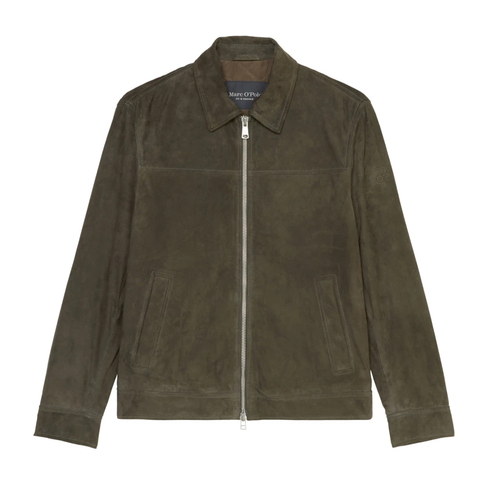 Marc O'Polo Leren blouson regular Green Heren